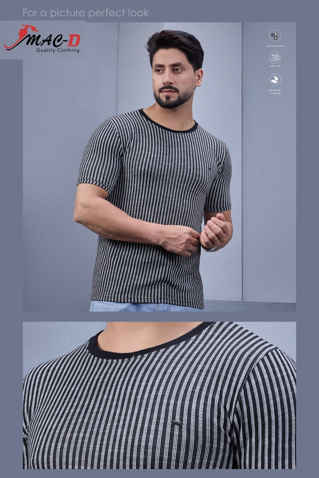 Cat 578 Mac D Vertical Strips Mens Tshirts Wholesale Rate