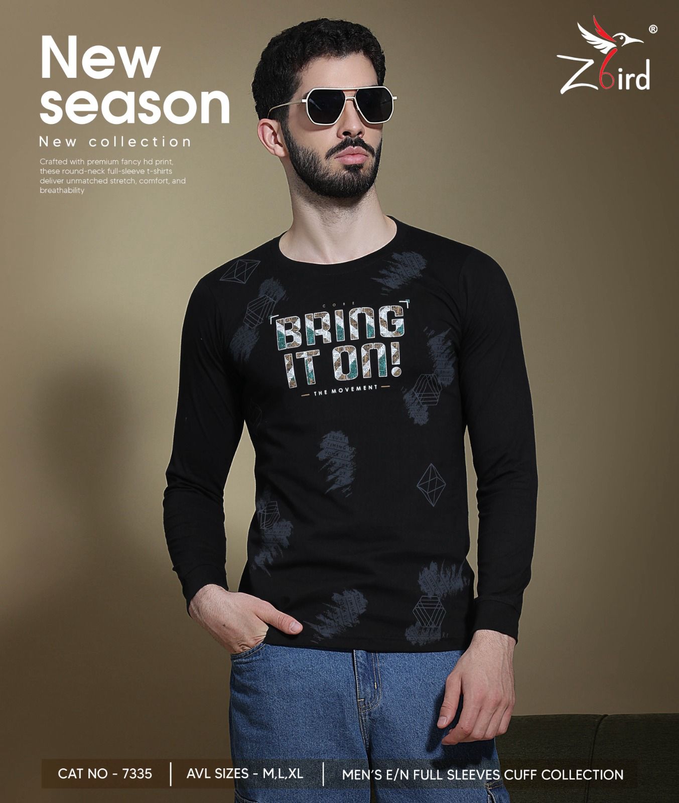 Cat 7335 Z Bird Cotton Mens Tshirts Wholesale Price