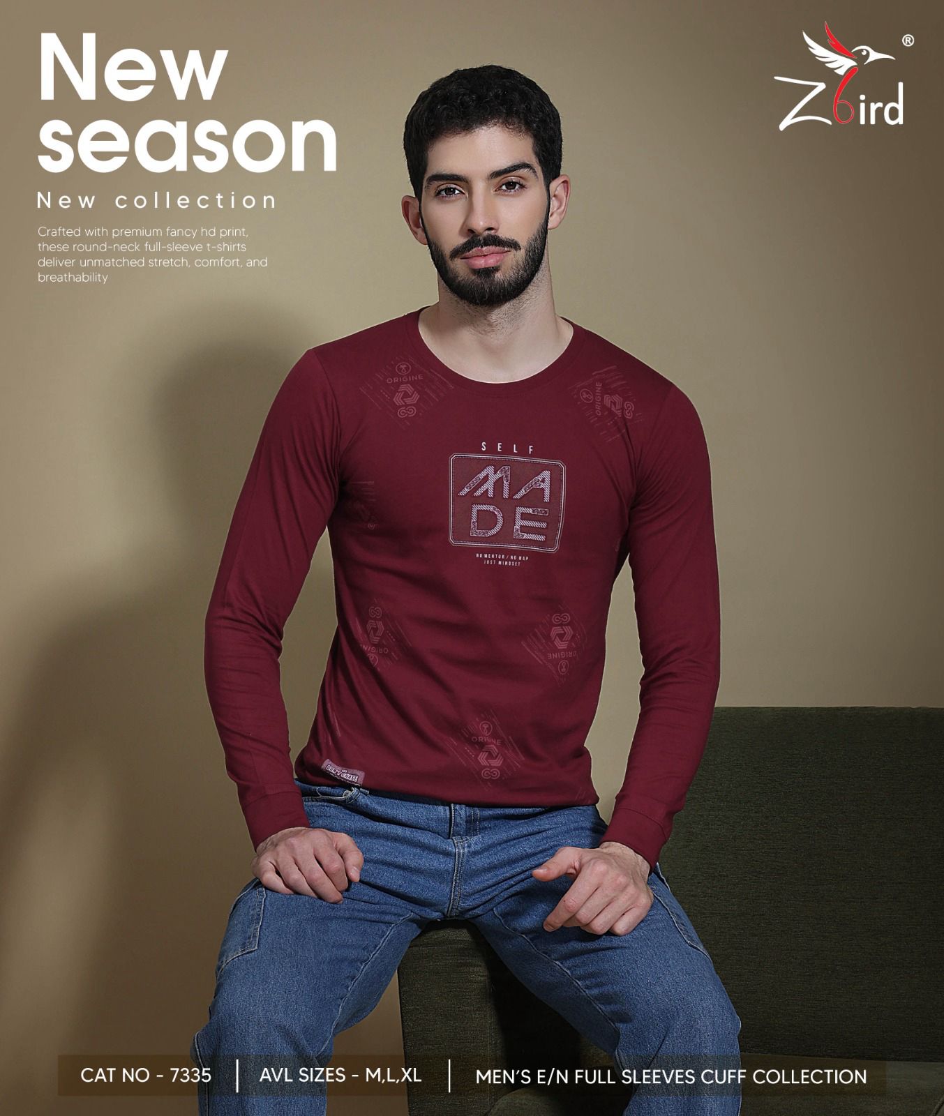 Cat 7335 Z Bird Cotton Mens Tshirts Wholesale Price