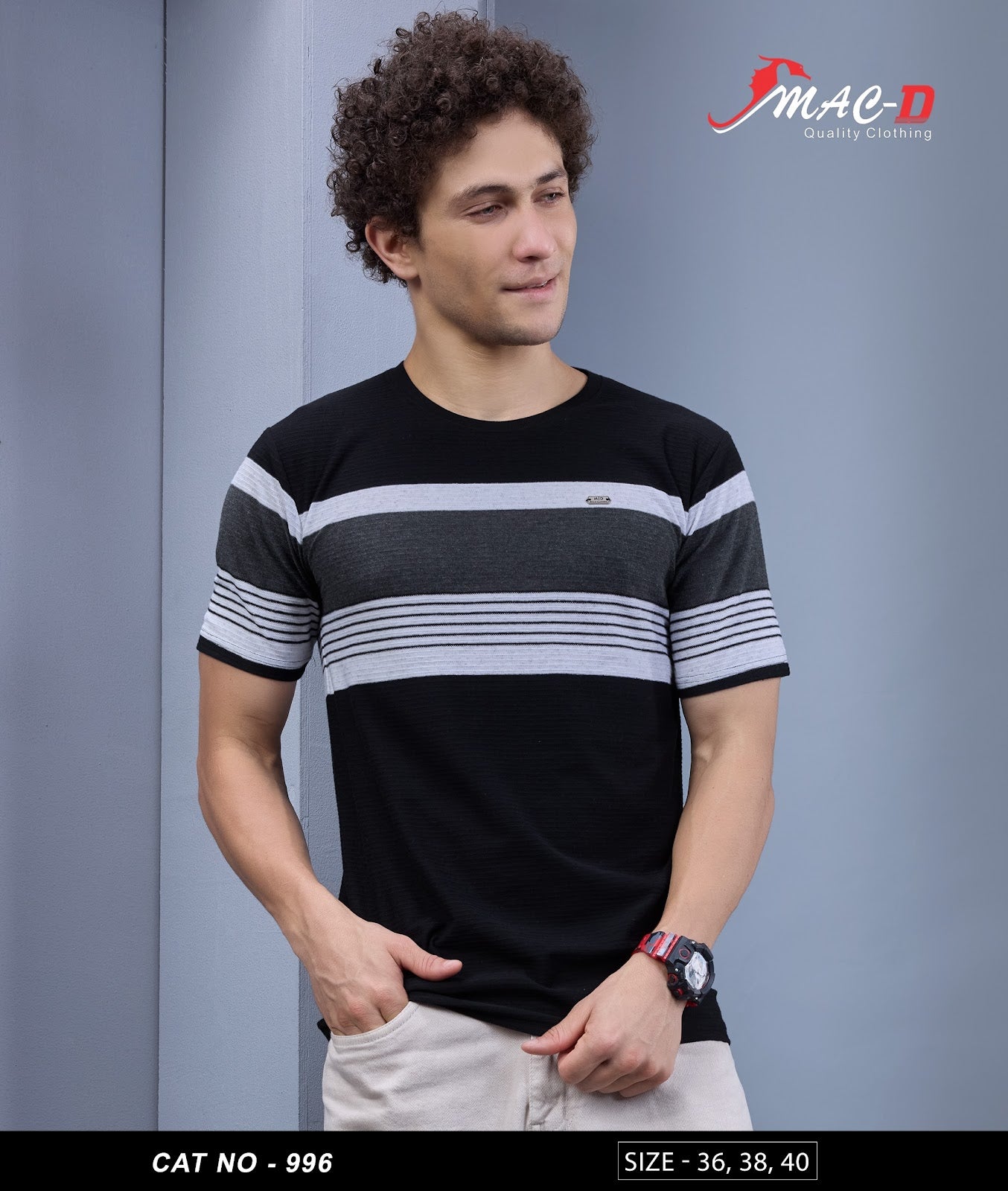 Cat 996 Mac D Auto Striped Mens Tshirts Wholesaler Ahmedabad