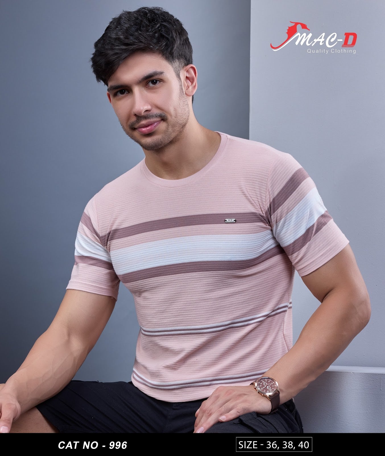 Cat 996 Mac D Auto Striped Mens Tshirts Wholesaler Ahmedabad