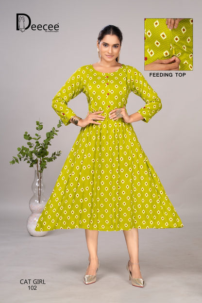Cat Girl Deecee Rayon Feeding Kurtis Supplier