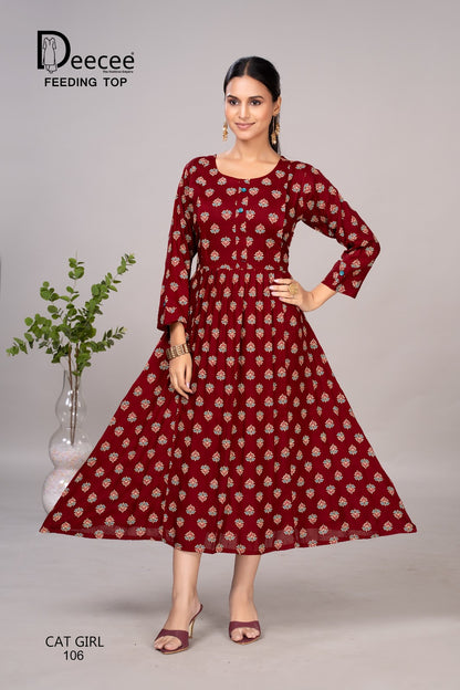 Cat Girl Deecee Rayon Feeding Kurtis Supplier