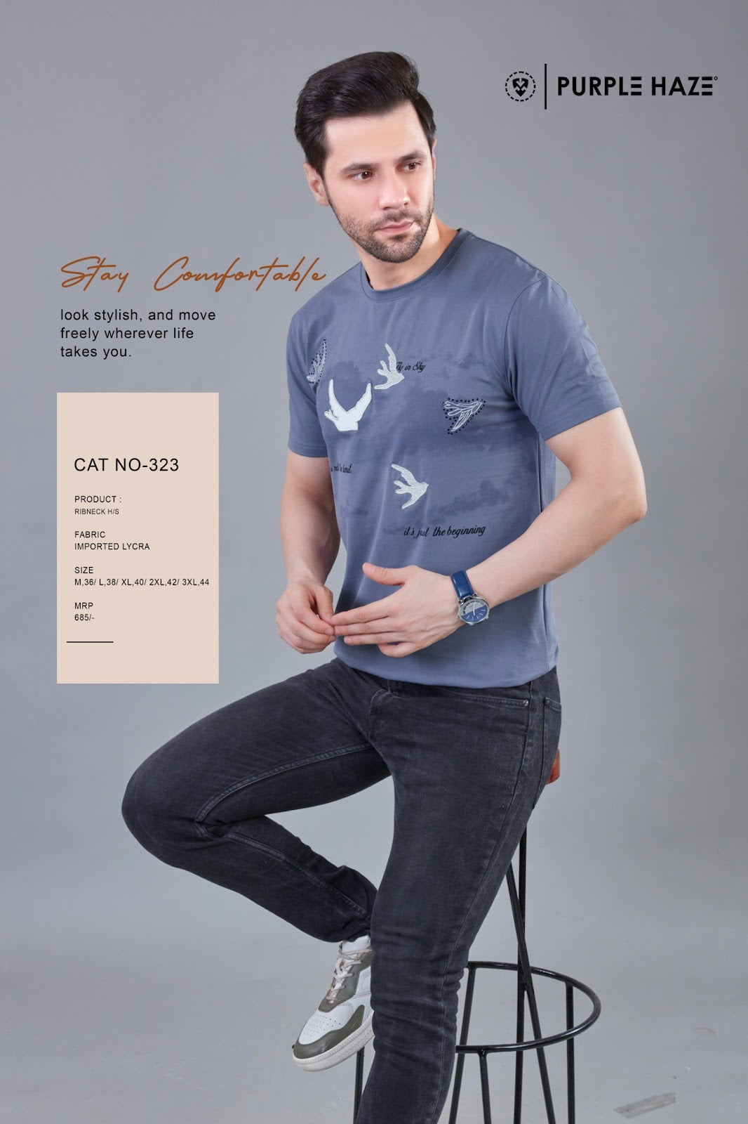Cat No 323 Print Purple Haze Imported Mens Tshirts Supplier Ahmedabad