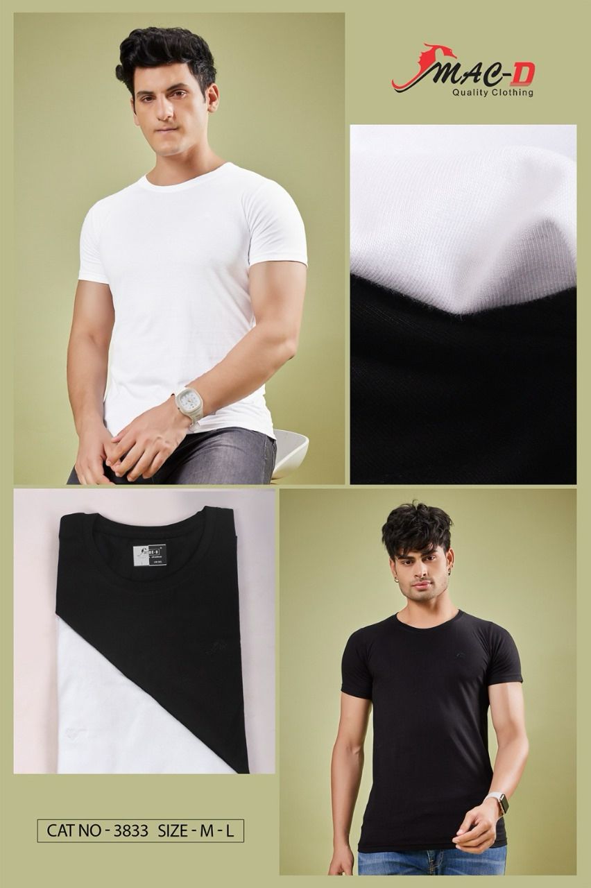 Cat No 3833 Black-White Mac D Cotton Mens Tshirts Manufacturer Gujarat