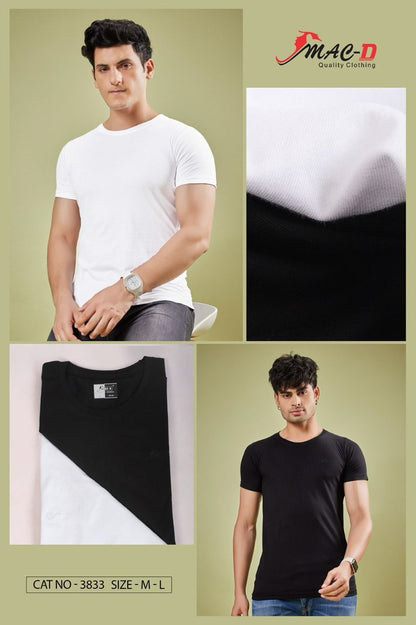 Cat No 3833 Black-White Mac D Cotton Mens Tshirts Manufacturer Gujarat