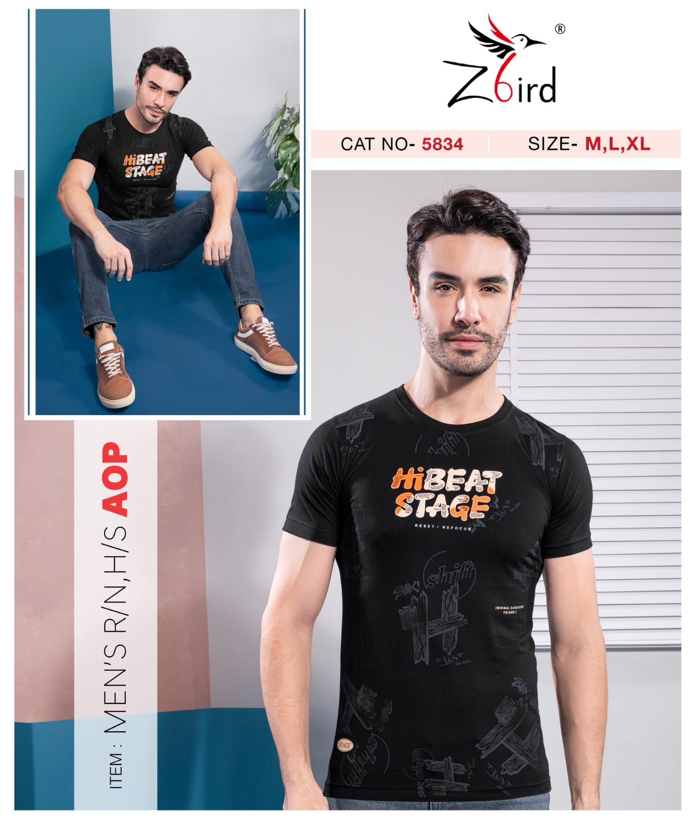 Cat No 6023 Z Bird Cotton Mens Tshirts Exporter India
