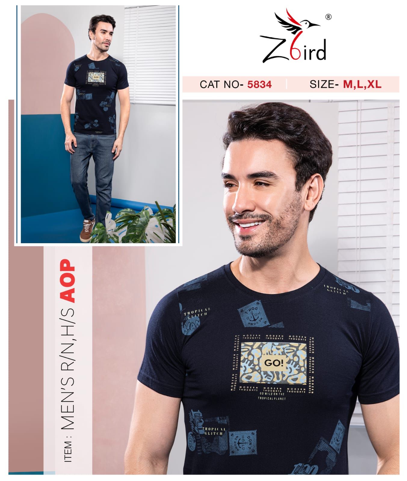 Cat No 6023 Z Bird Cotton Mens Tshirts Exporter India