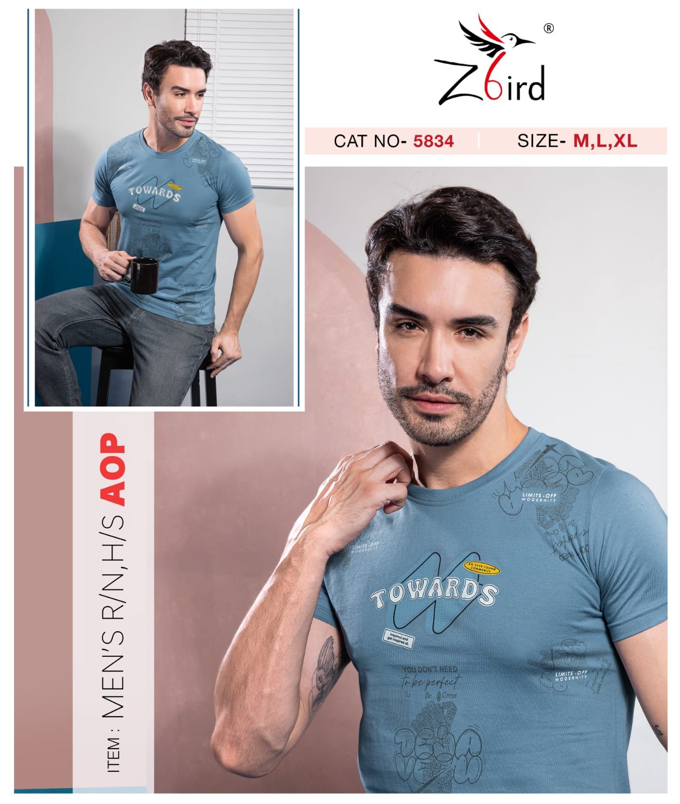 Cat No 6023 Z Bird Cotton Mens Tshirts Exporter India