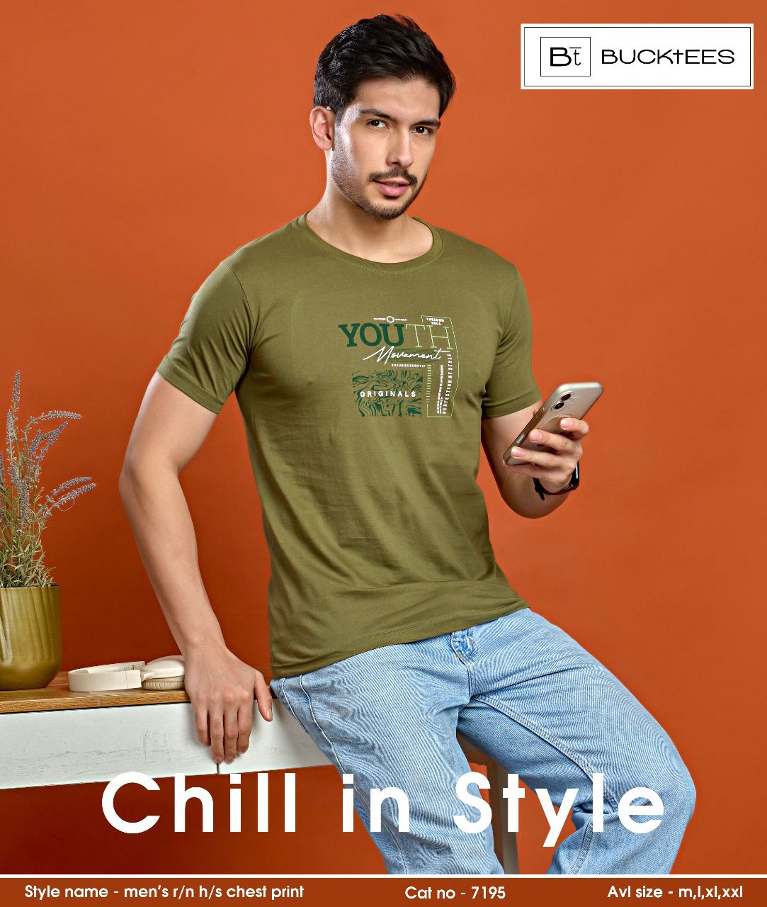 Cat No 7195 Bucktees Cotton Mens Tshirts Wholesaler