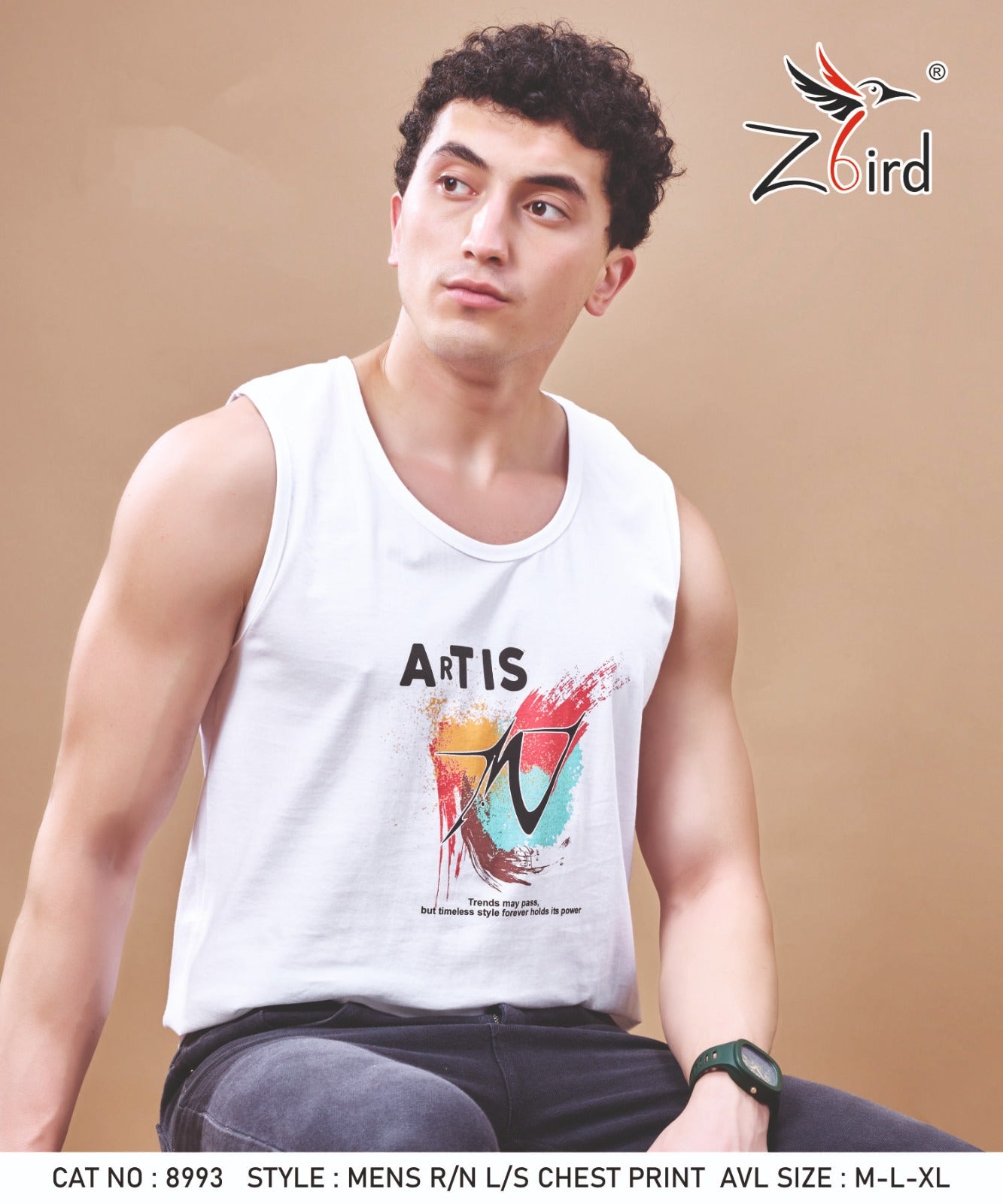 Cat No 8993 Z Bird Cotton Biowashed Mens Sando Supplier India