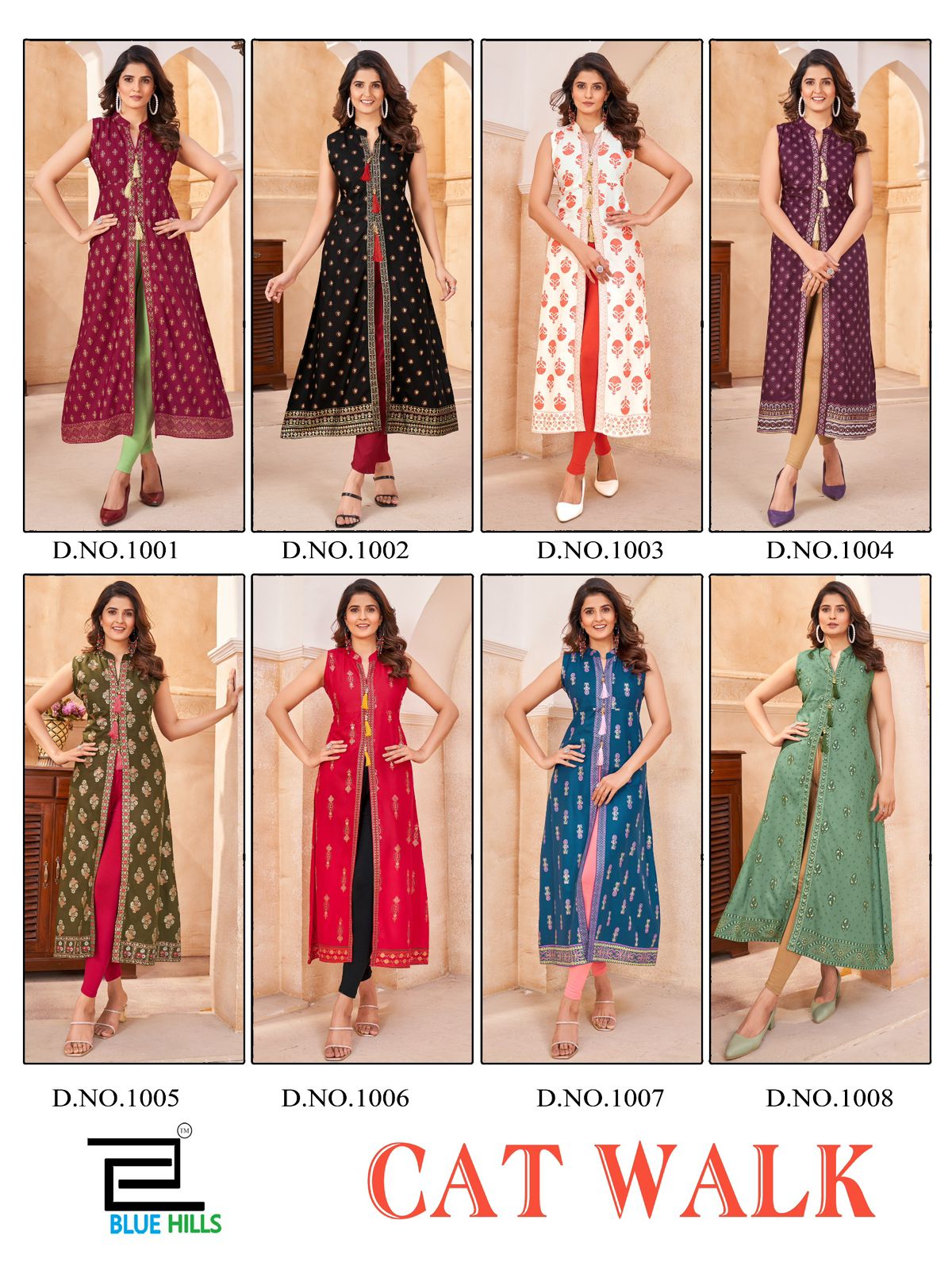 Cat Walk Centre Cut Blue Hills Rayon 14Kg Long Kurtis Exporter Gujarat