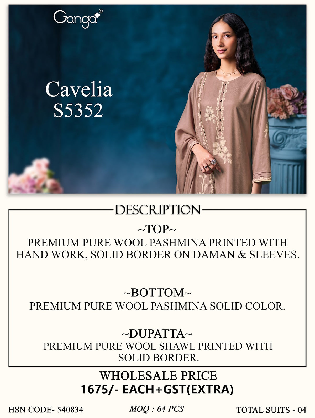 Cavelia S5352 Ganga Wool Pashmina Suits Wholesaler India