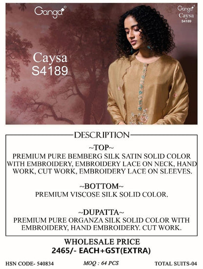 Caysa S4189 Ganga Bemberg Silk Plazzo Style Suits Supplier Ahmedabad