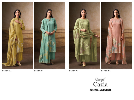 Cazia 3694 Ganga Cotton Linen Plazzo Style Suits Wholesaler Ahmedabad