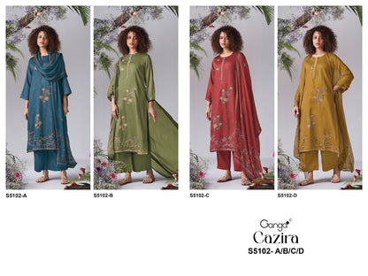 Cazira S5102 Ganga Cotton Satin Pant Style Suits Wholesale Rate