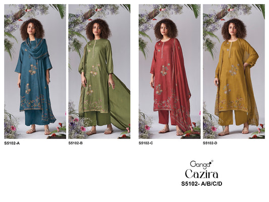 Cazira S5102 Ganga Cotton Satin Pant Style Suits Wholesale Rate