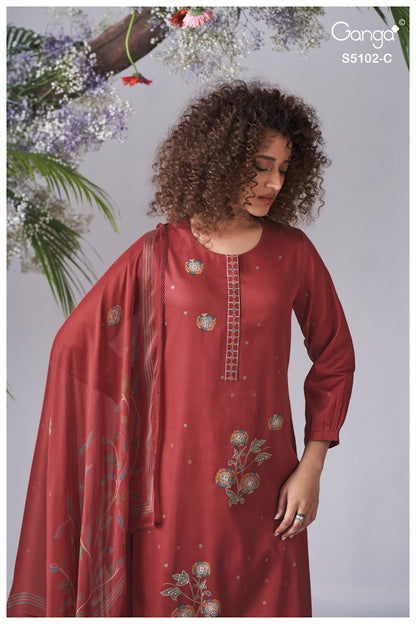 Cazira S5102 Ganga Cotton Satin Pant Style Suits Wholesale Rate