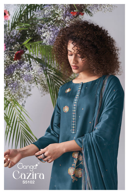 Cazira S5102 Ganga Cotton Satin Pant Style Suits Wholesale Rate