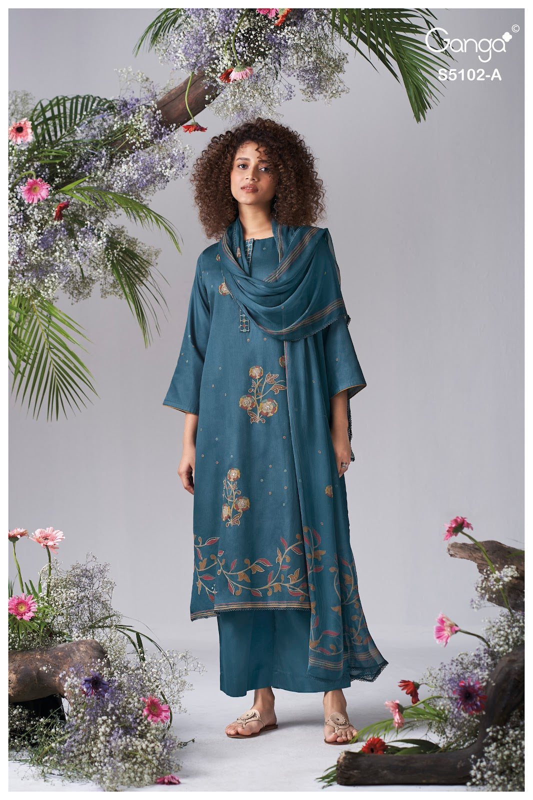Cazira S5102 Ganga Cotton Satin Pant Style Suits Wholesale Rate