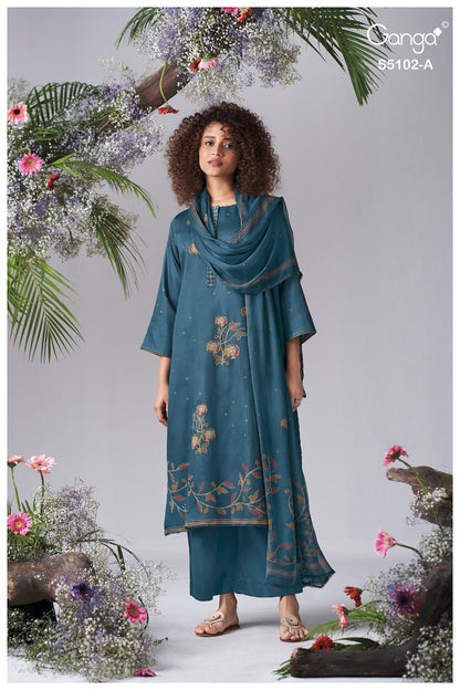 Cazira S5102 Ganga Cotton Satin Pant Style Suits Wholesale Rate