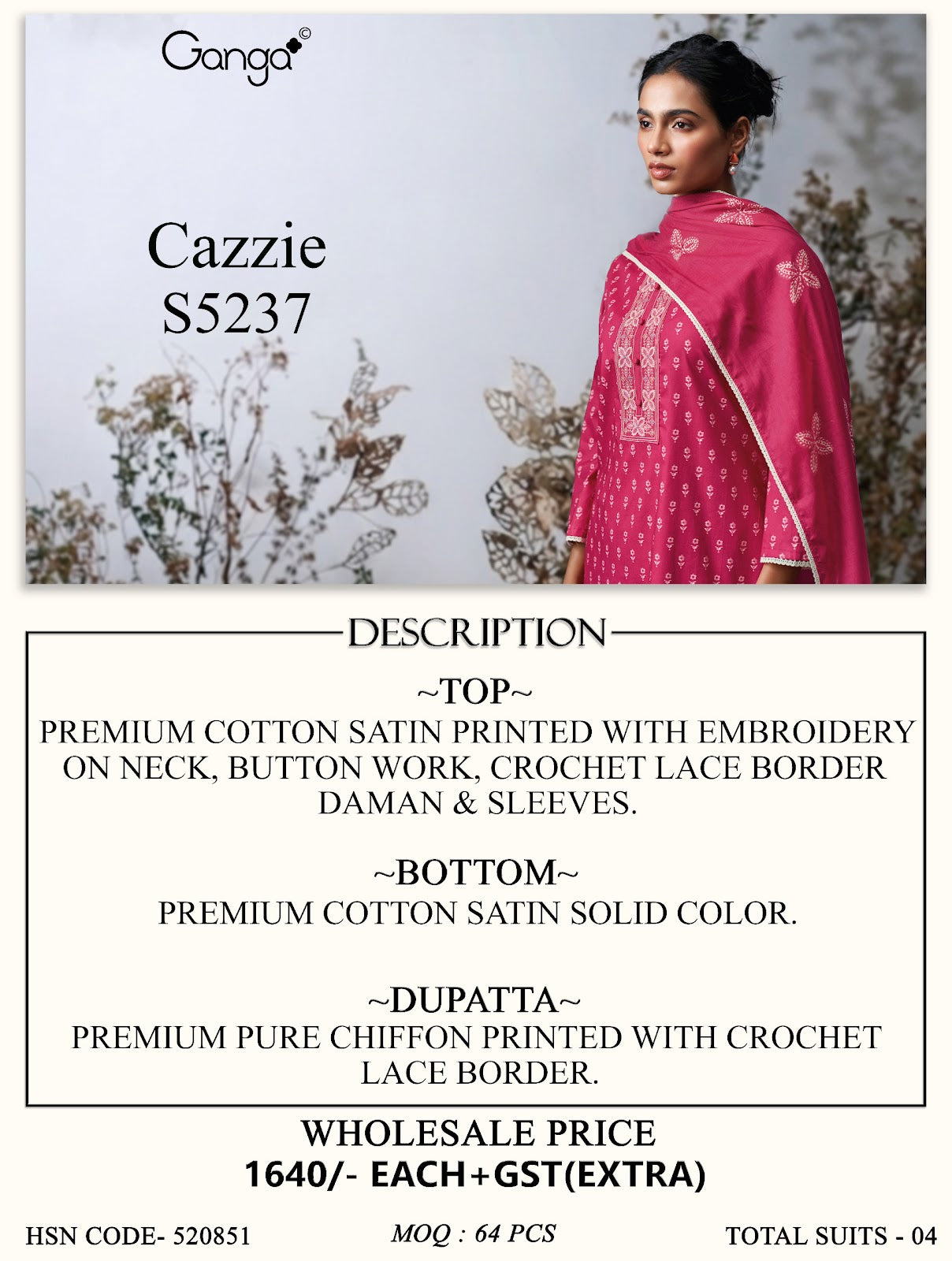 Cazzie S5237 Ganga Cotton Satin Pant Style Suits Manufacturer Gujarat