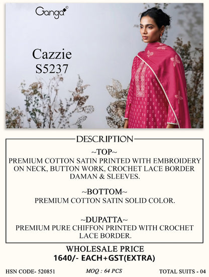 Cazzie S5237 Ganga Cotton Satin Pant Style Suits Manufacturer Gujarat
