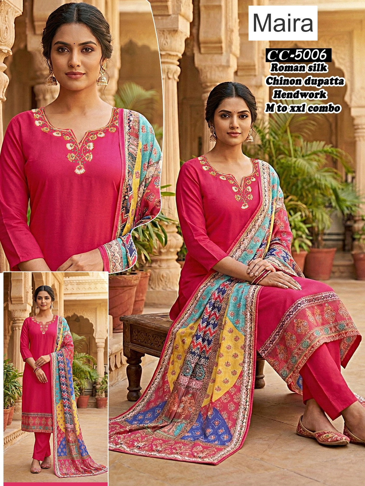 Cc 5001-5007 Maira Roman Silk Readymade Pant Style Suits Exporter Ahmedabad