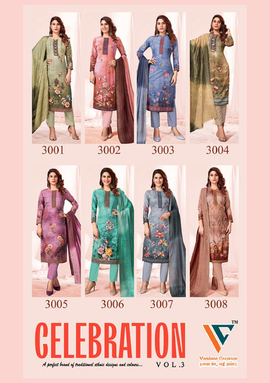 Celebration Vol 3 Vandana Creation Cotton Pant Style Suits Supplier India