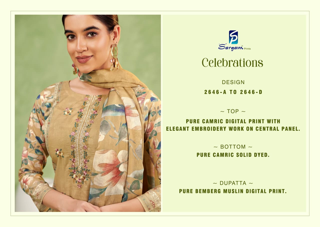 Celebrations Sargam Prints Cambric Pant Style Suits Wholesaler