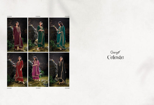 Celeste Ganga Jacquard Pashmina Suits Wholesale Price