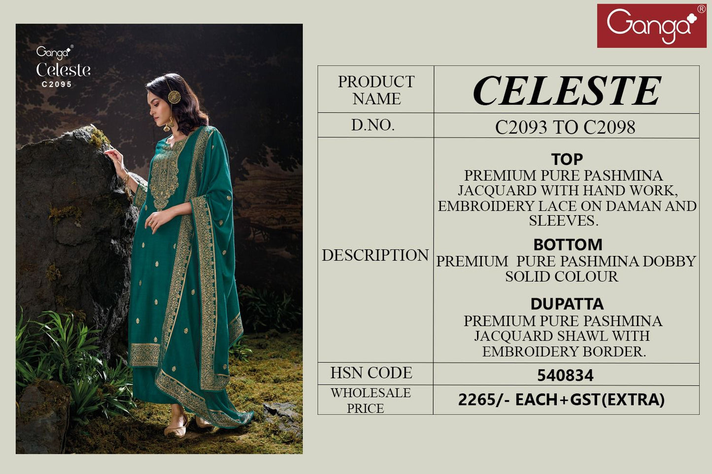 Celeste Ganga Jacquard Pashmina Suits Wholesale Price