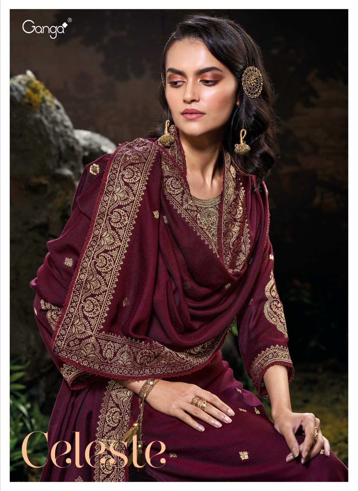 Celeste Ganga Jacquard Pashmina Suits Wholesale Price