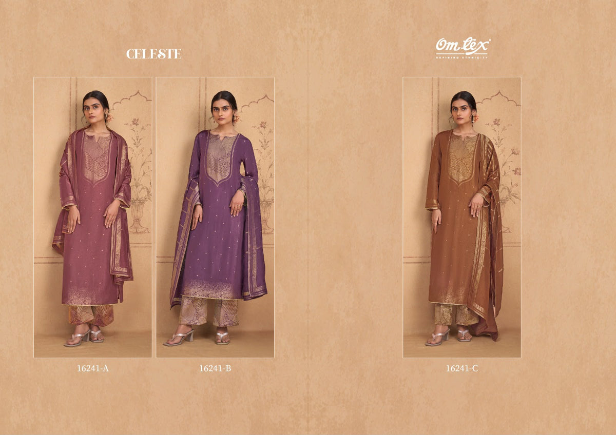 Celeste Omtex Silk Jacquard Pant Style Suits Wholesaler Gujarat