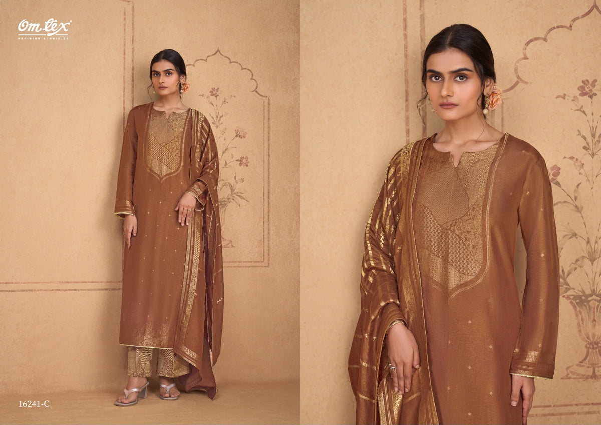 Celeste Omtex Silk Jacquard Pant Style Suits Wholesaler Gujarat