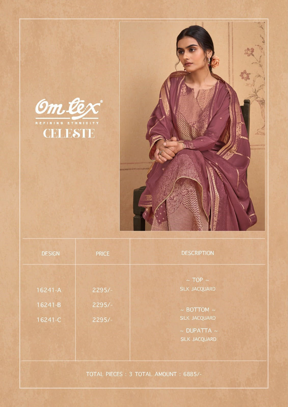 Celeste Omtex Silk Jacquard Pant Style Suits Wholesaler Gujarat