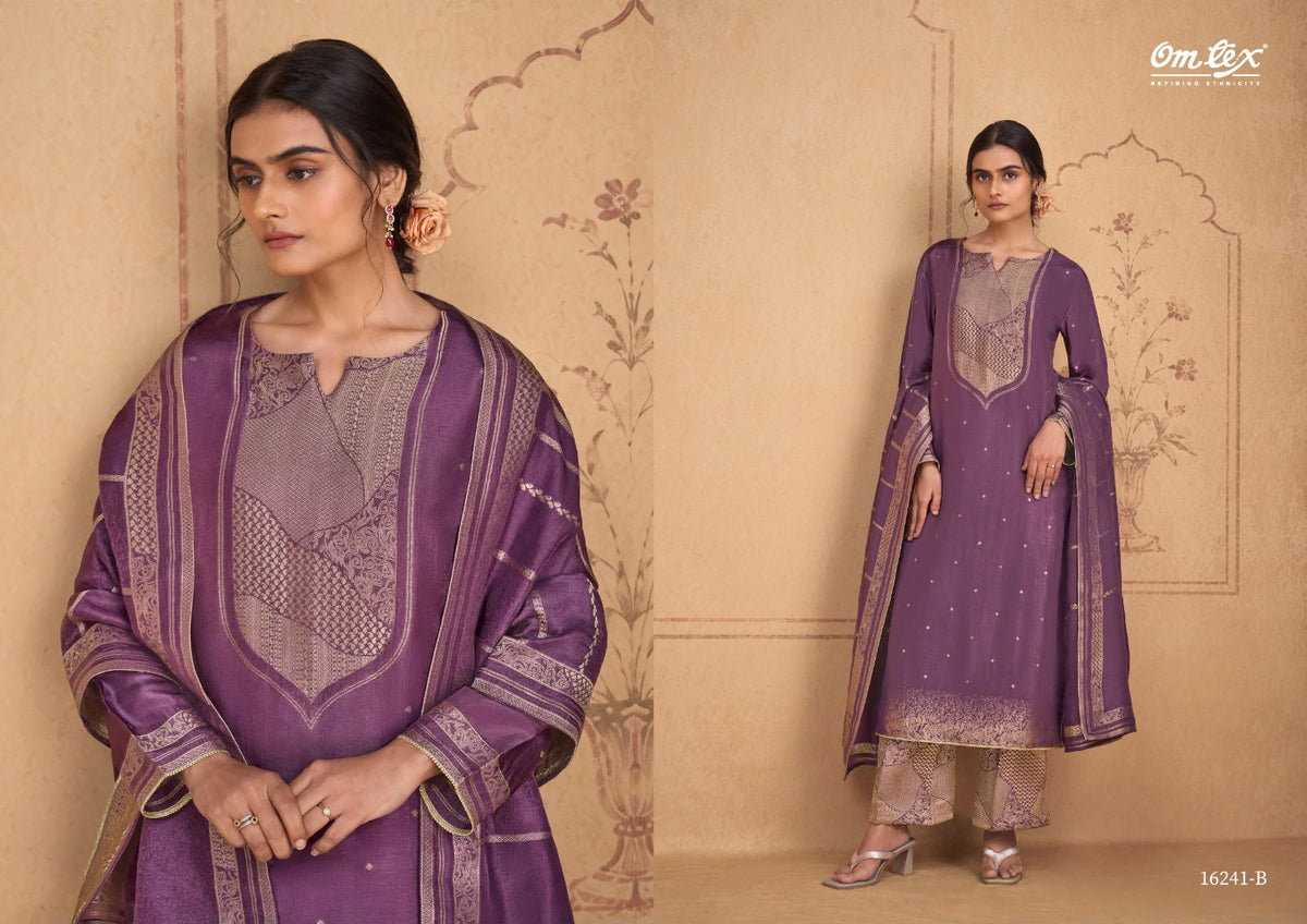 Celeste Omtex Silk Jacquard Pant Style Suits Wholesaler Gujarat