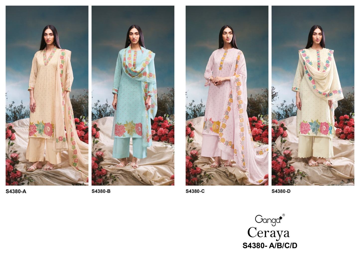 Ceraya 4380 Ganga Mul Plazzo Style Suits Wholesale Rate
