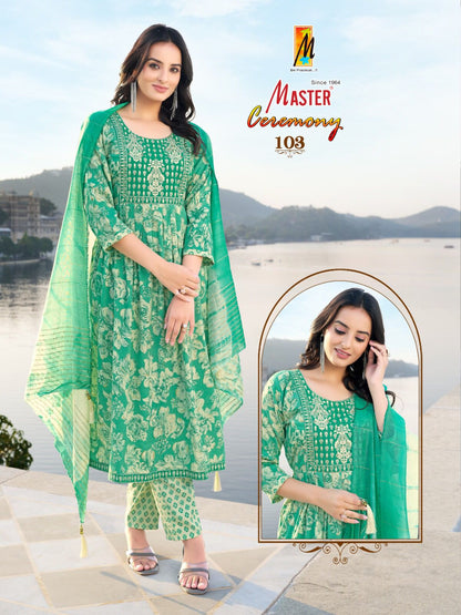 Ceremony Master Capsule Print Readymade Anarkali Suits Manufacturer Ahmedabad