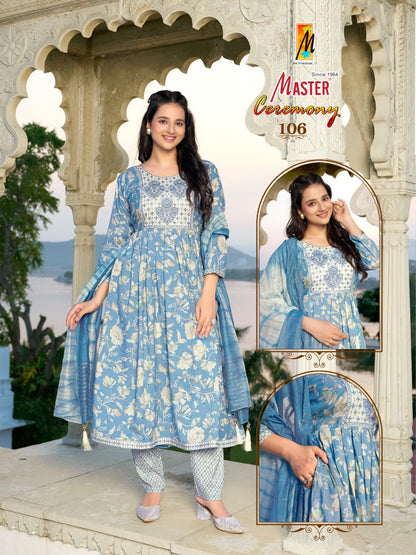 Ceremony Master Capsule Print Readymade Anarkali Suits Manufacturer Ahmedabad