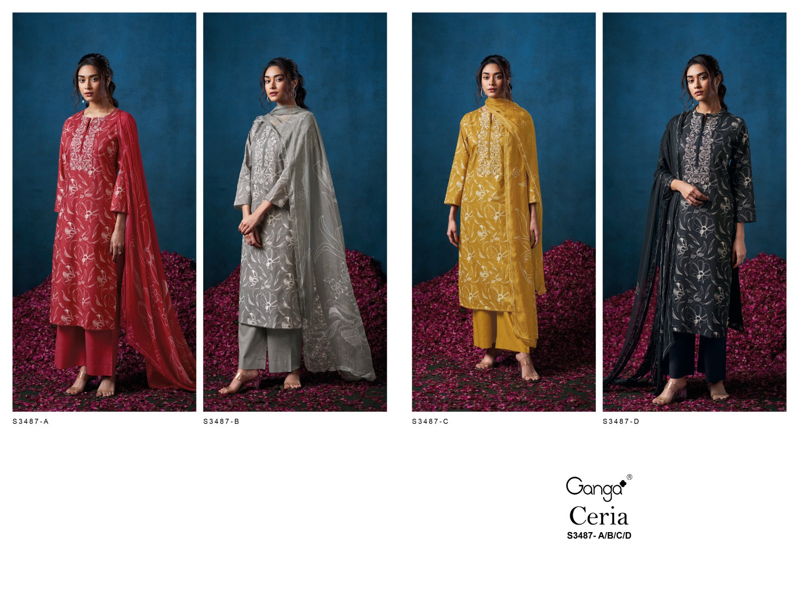 Ceria 3487 Ganga Premium Cotton Plazzo Style Suits Manufacturer Gujarat