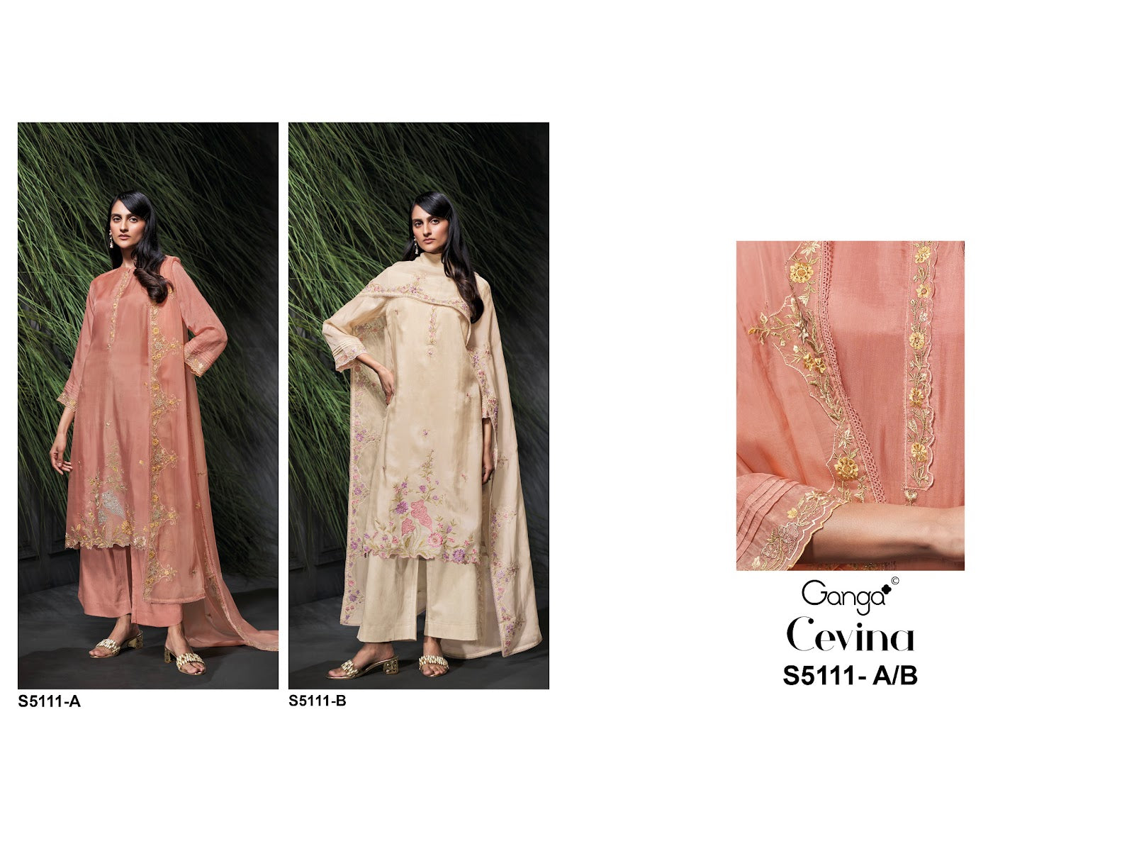 Cevina S5111 Ganga Habutai Silk Plazzo Style Suits Wholesale Price