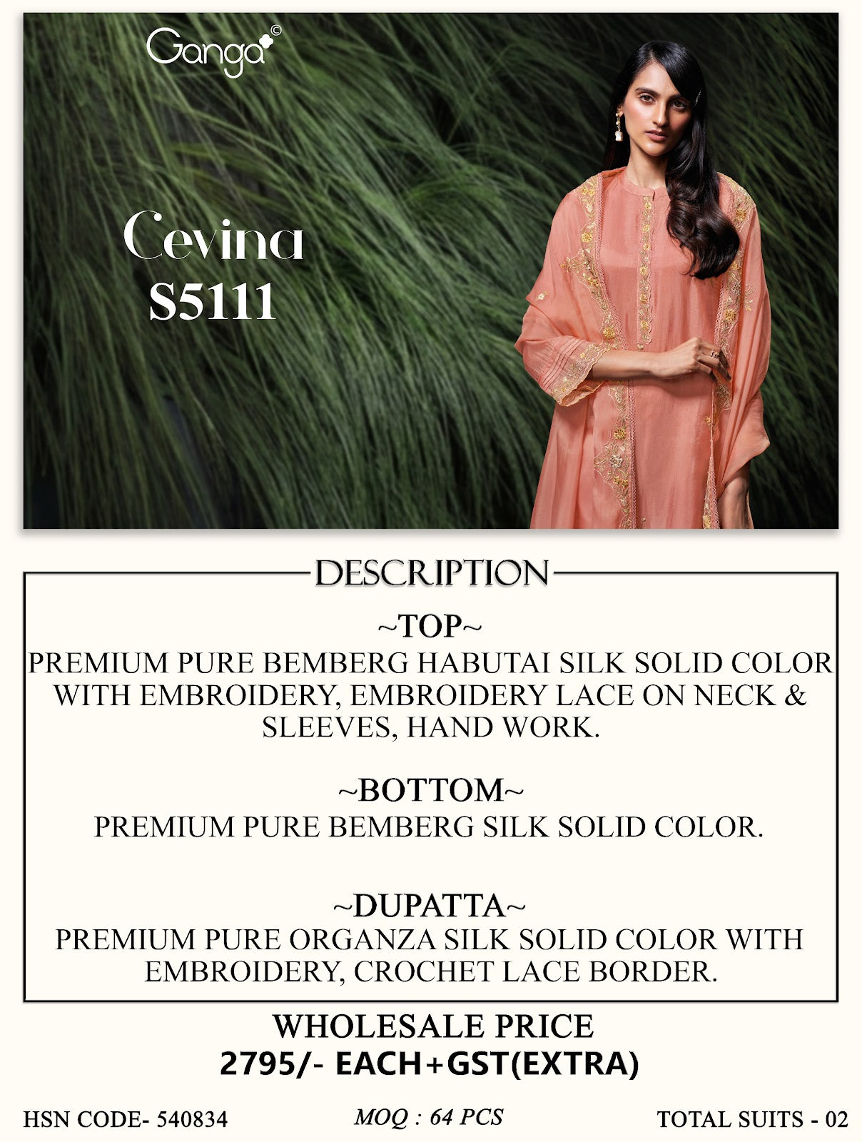Cevina S5111 Ganga Habutai Silk Plazzo Style Suits Wholesale Price