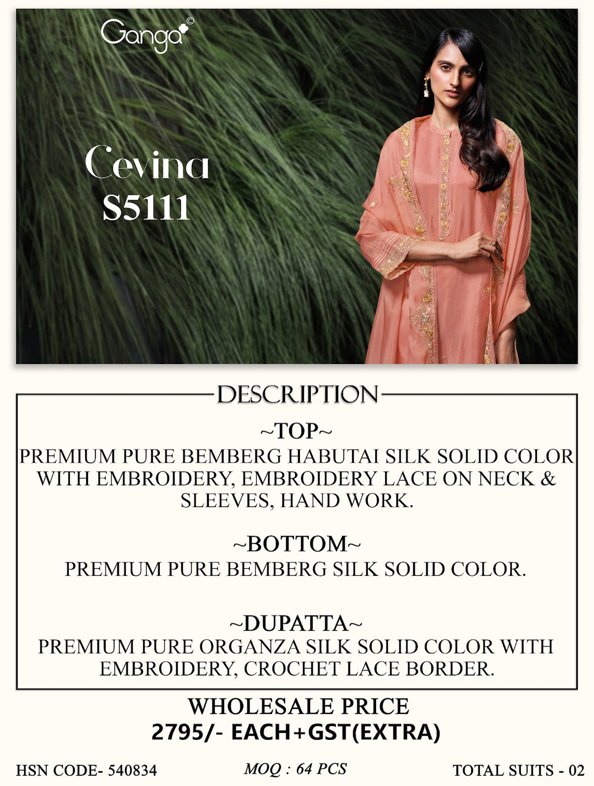Cevina S5111 Ganga Habutai Silk Plazzo Style Suits Wholesale Price