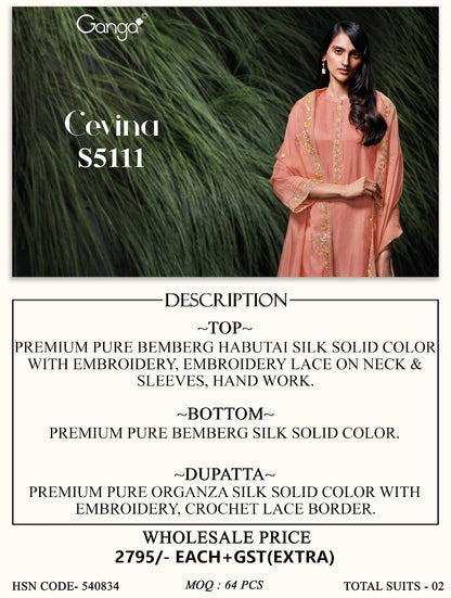 Cevina S5111 Ganga Habutai Silk Plazzo Style Suits Wholesale Price