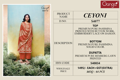 Ceyoni 4077 Ganga Pashmina Suits Wholesale Price