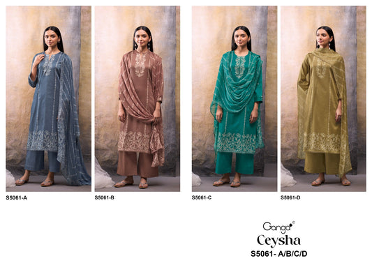 Ceysha S5061 Ganga Cotton Satin Plazzo Style Suits Exporter