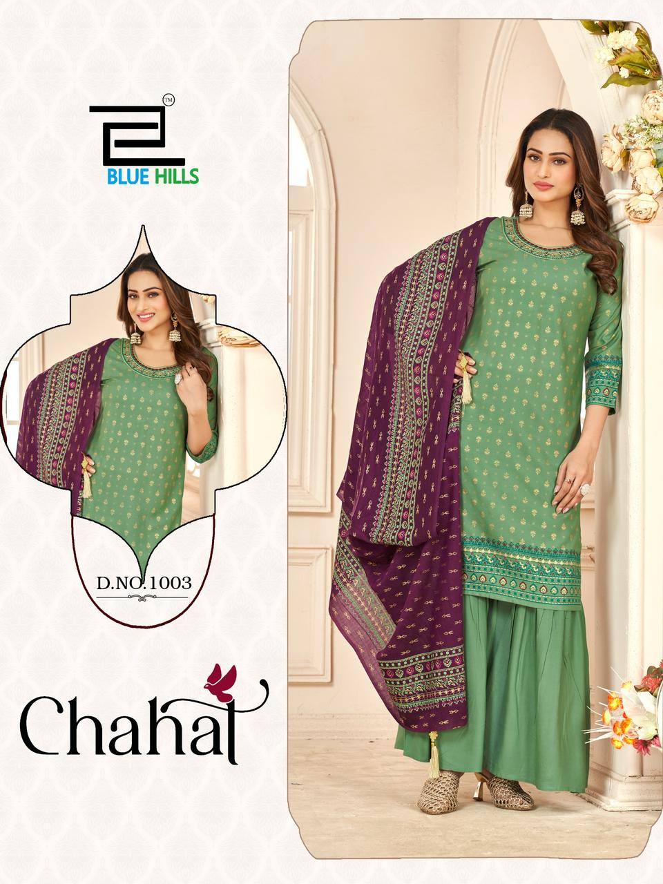Chahal Blue Hills Rayon 14Kg Readymade Sharara Suits Exporter Ahmedabad