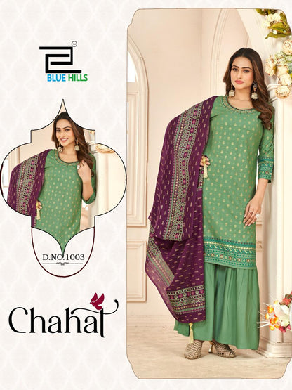 Chahal Blue Hills Rayon 14Kg Readymade Sharara Suits Exporter Ahmedabad