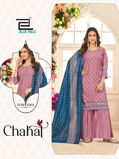 Chahal Blue Hills Rayon 14Kg Readymade Sharara Suits Exporter Ahmedabad